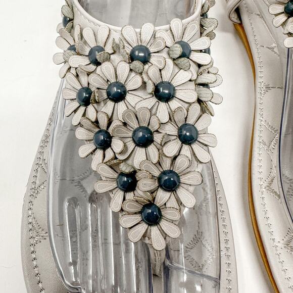 Siketu Gray Floral Beaded Embellished  Slingback Thong Sandals, EUC, Size 8 - Picture 6 of 10